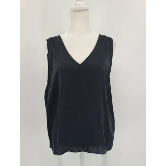 Quince Silk Stretch Tank Top Women Large Black Minimalist Capsule Washable - Picture 2 of 9